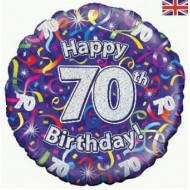 Purple Streamers 70th Birthday Balloon